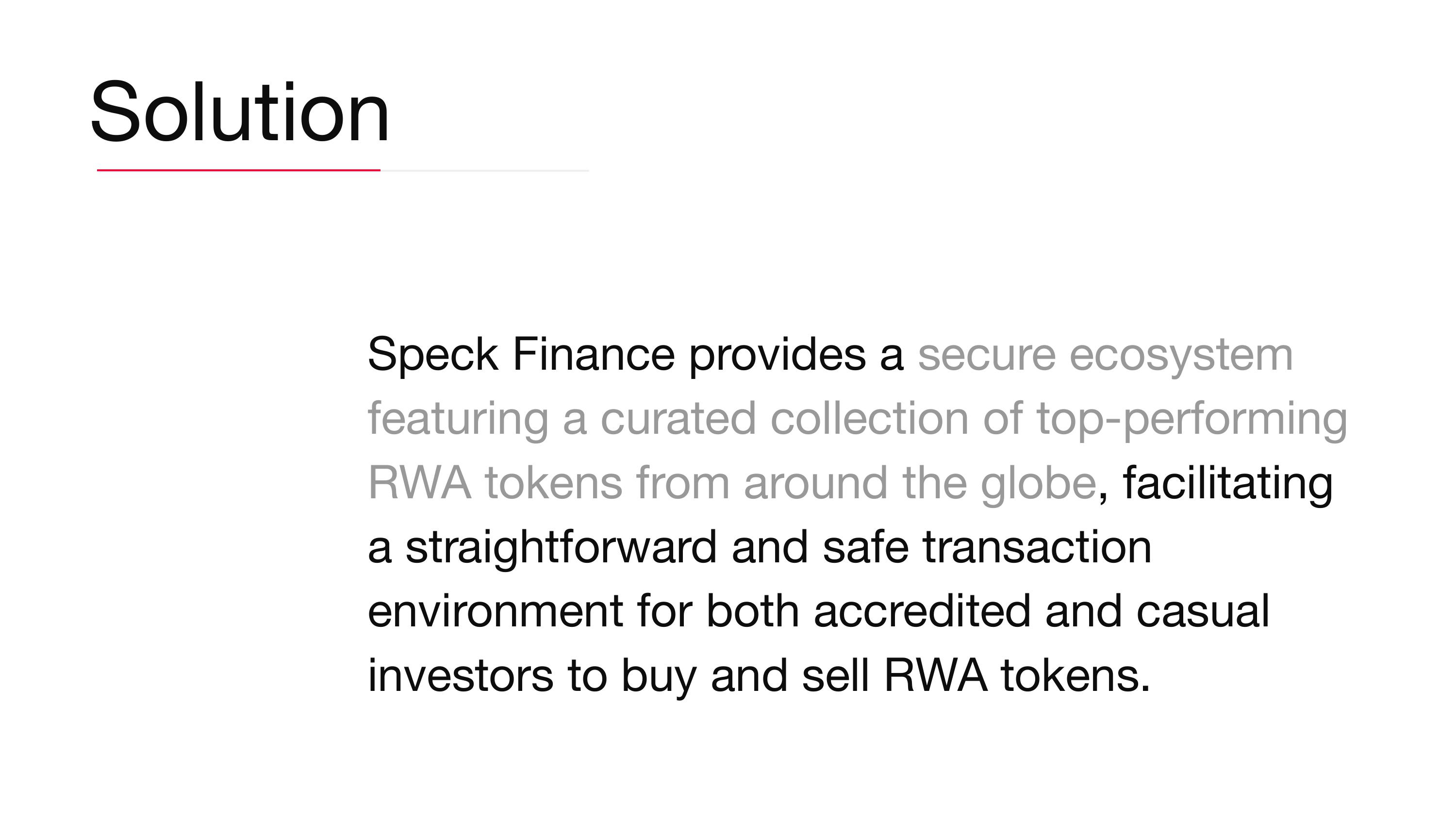 Speck Finance, solution