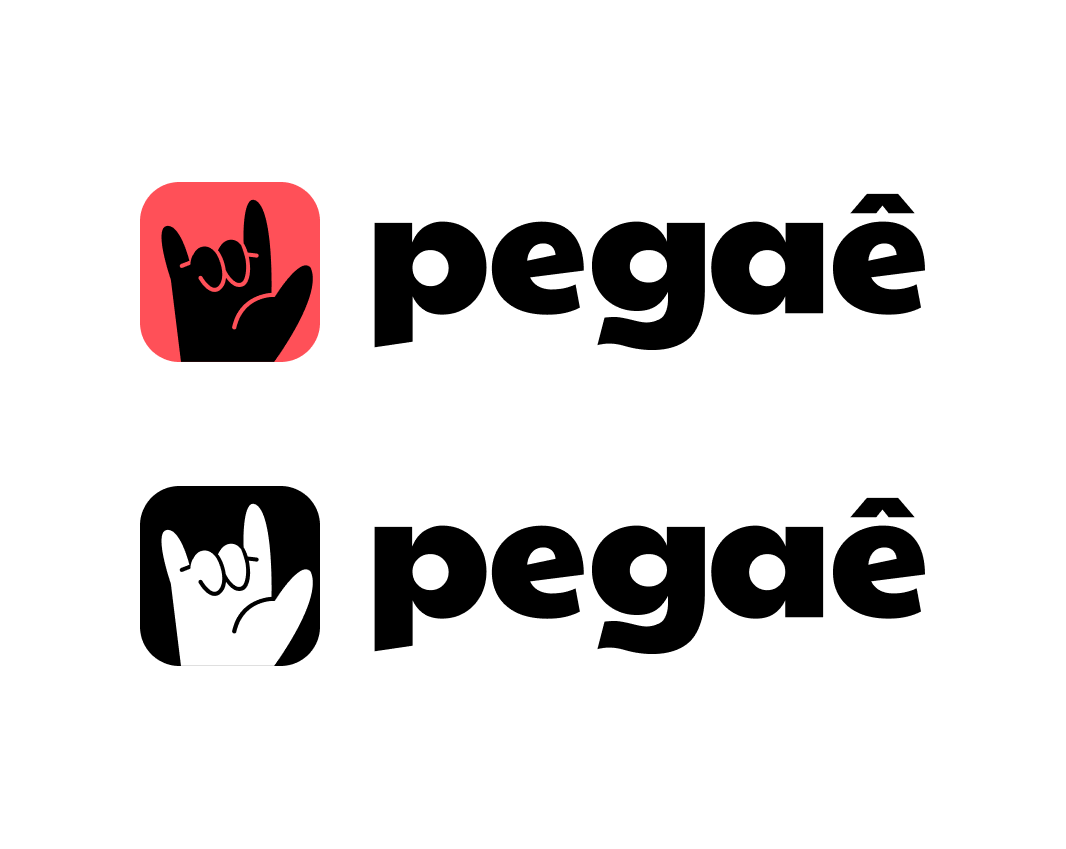Pegaê logo: a hand making the rock gesture on a coral app icon beside the lowercase wordmark